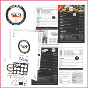 Création de l'identité visuelle Pizz'As, logo, flyer, menus, depliants