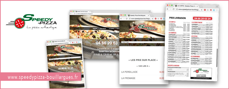 Réalisation du site web Speedy Pizza Bouillargues, pizza, tarifs